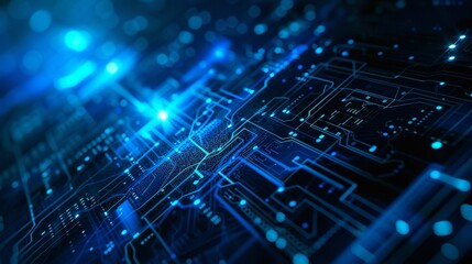 Poster - Abstract blue circuitry design with glowing lights illustrating technology and innovation