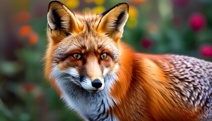 Vibrant red fox exploring a lush garden environment