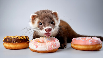 Poster - baby weasel enjoying a donut