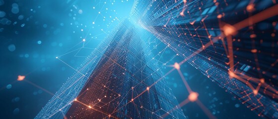 Poster - Abstract technology background with glowing lines and geometric shapes in a digital space