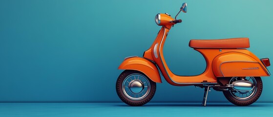 Sleek Orange Vespa Motorcycle Against Blue Background