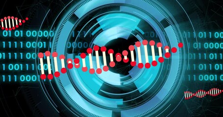 Poster - DNA strand and binary coding over futuristic digital interface animation