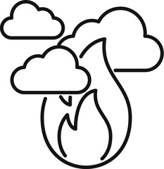 Canvas Print - Line art icon of fire engulfing the earth with clouds, representing the urgent issue of global warming