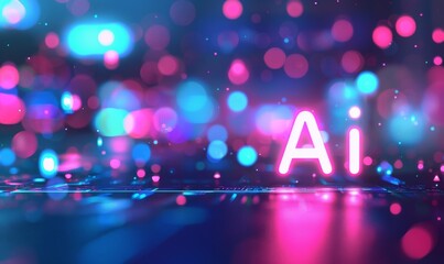 Wall Mural - abstract blurred neon glowing background with ai letters.