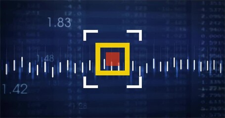 Sticker - Targeting reticle and data analysis animation over financial data on blue background