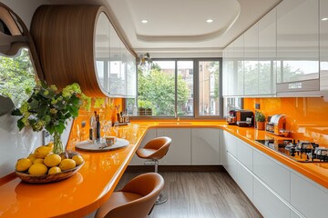 Canvas Print - Vibrant Modern Kitchen with Yellow Cabinets and Countertops