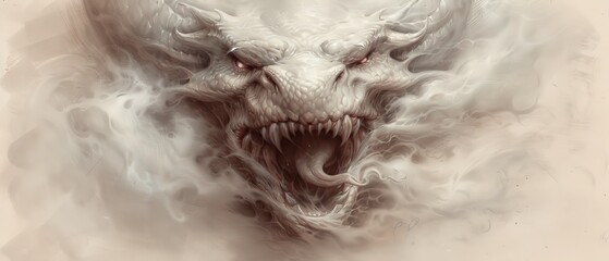 Wall Mural - open mouth, wide-eyed; smoke  swirls around