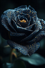 Aufkleber - Close-up of dark, velvety petals of black roses with tiny golden dew drops,