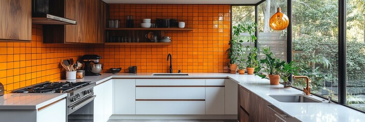 Canvas Print - Modern Kitchen with Island and Tiled Backsplash