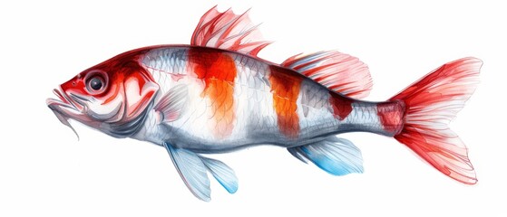 Canvas Print -  A fish depiction with red, white, and blue vertical stripes on its body and opposite side