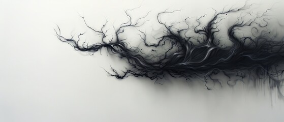 Wall Mural - twisted branches in the wind, foggy sky background