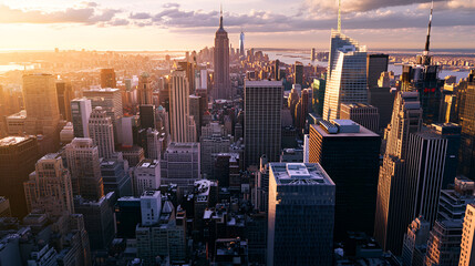 Wall Mural - York New skyline sunset City NewYork Aerial View Amazing Cityscape Art Building Manhattan Panorama Street Usa Penthouse High Dusk Office Roof America Cloud Skyscr