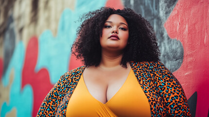 Sticker - Plus size woman standing confidently in modern outfit