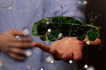 Poster - Autonomous car with HUD graphic of Navigation system driving
