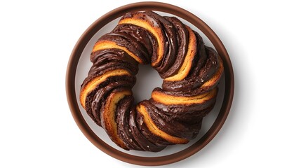 Delicious chocolate swirl bundt cake on a brown plate