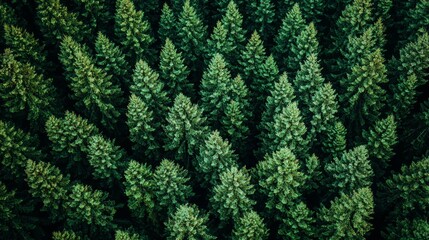 Wall Mural - aerial view of lush green pine tree forest showcasing dense foliage in natural landscape