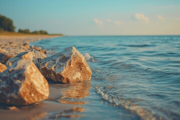 Poster - Large Rock on the Beach with Calm Water