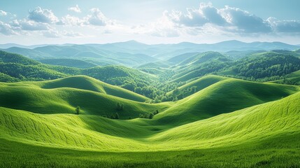 Wall Mural - vibrant green hills under a bright sky showcasing the natural beauty of rolling landscapes in spring