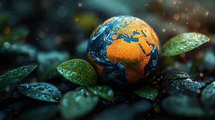 Wall Mural - a vibrant depiction of earth surrounded by lush green leaves, showcasing nature's beauty and the pla