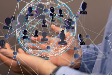Fototapete - Global network. Blockchain. 3D illustration. Neural networks and artificial intelligence. Abstract
