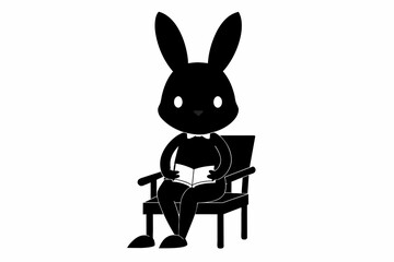 Wall Mural - Character school bunny sitting in the chair silhouette black vector art illustration