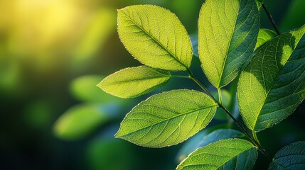Wall Mural - green leaves illuminated by soft sunlight in a tranquil natural setting during the golden hour