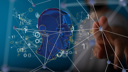 Leinwandbilder - Human head and brain.Deep learning , Machine learning and artificial intelligence , AI Technology,