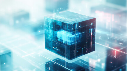 Poster - abstract advanced technology blue cube