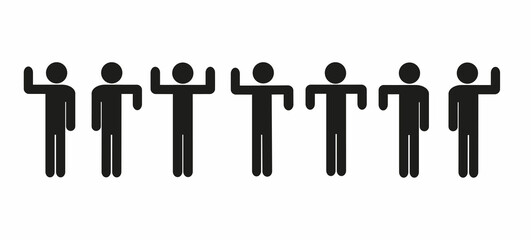 Poster - a set of human figures in different poses, hand gestures, pictogram, stick man