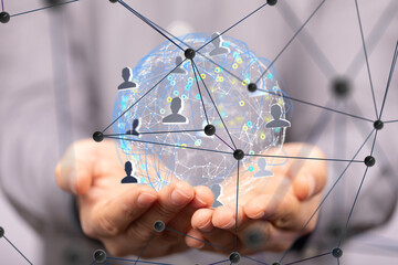 Fototapete - Global network. Blockchain. 3D illustration. Neural networks and artificial intelligence. Abstract