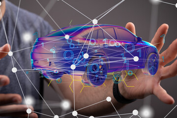 Poster - Autonomous car with HUD graphic of Navigation system driving