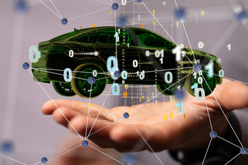 Poster - Autonomous car with HUD graphic of Navigation system driving