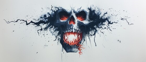 Wall Mural -  A painting of a skull, exuding blood from its mouth, and dripping down its side