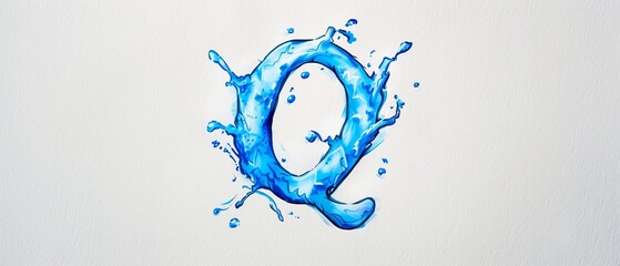 Wall Mural -  The letter Q is depicted as a blue upward curve with two tails, giving an illusion of water splashing out ..The letter q is represented as a blue down