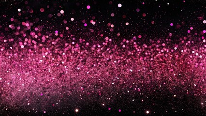 Wall Mural - Abstract pink-focused glitter holiday panorama background on black. Falling shiny sparkles. New Year Christmas glowing backdrop. Pink glitter christmas abstract bokeh background