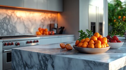 Sticker - A Bowl of Oranges on a Marble Countertop