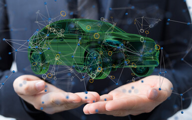 Poster - Autonomous car with HUD graphic of Navigation system driving