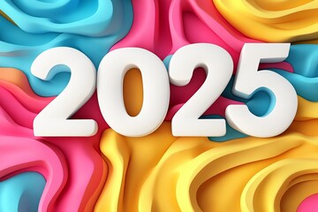 An animated happy new year concept for 2025. Holiday and celebration background. Stock.