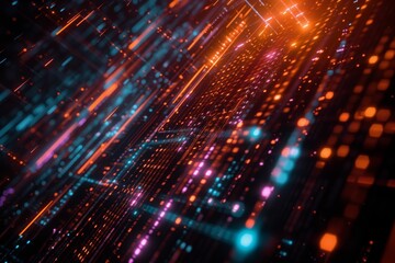 Poster - Abstract digital pattern with vibrant colors and glowing lines in a futuristic style