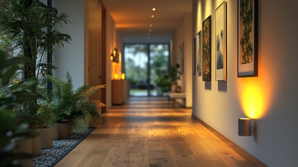 Canvas Print - Warm Lighting in a Modern Hallway