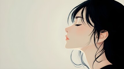 A minimalist portrait of an anime character in profile, set against a plain white or soft pastel background.