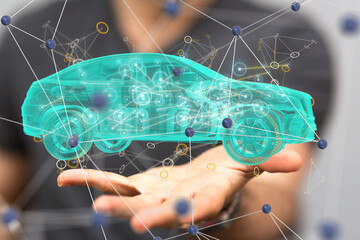 Poster - Autonomous car with HUD graphic of Navigation system driving