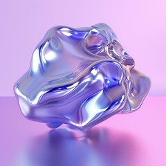 Poster - A vibrant, abstract metallic sculpture reflecting light against a pastel background in a creative design setting