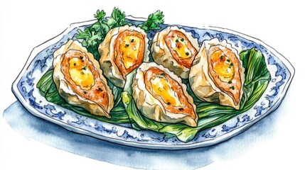 Wall Mural - Savor the Flavors of Gourmet Savory Dumplings on a Beautiful Plate