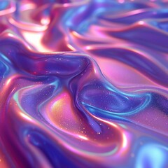 Poster - Vibrant waves of colorful fabric reflect light in shades of pink and blue, creating a stunning artistic display