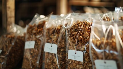 bag of granola in plastic wrap