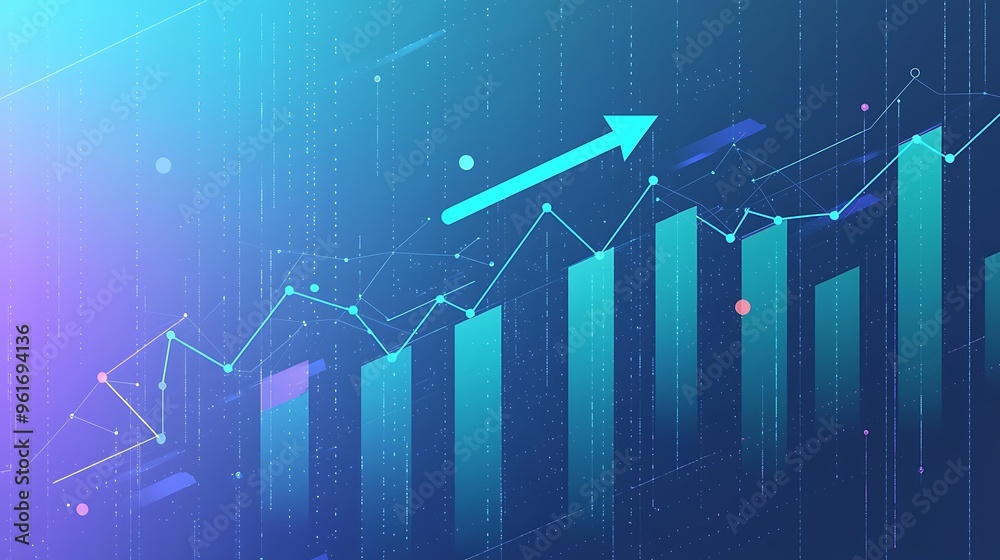 An abstract blue and green growth chart with an upward arrow ...