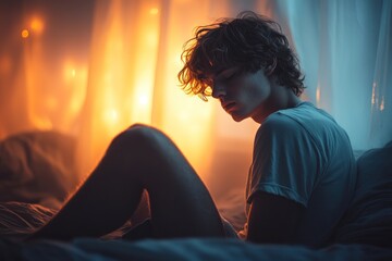 Poster - Young Man in a Dramatic Pose with Warm Lights