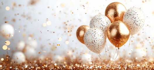 Canvas Print - Golden and White Balloons with Confetti