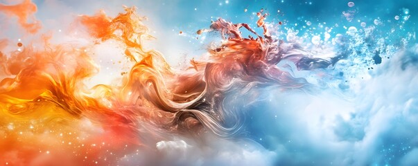 Poster - Abstract Swirling Orange and Blue Nebula.